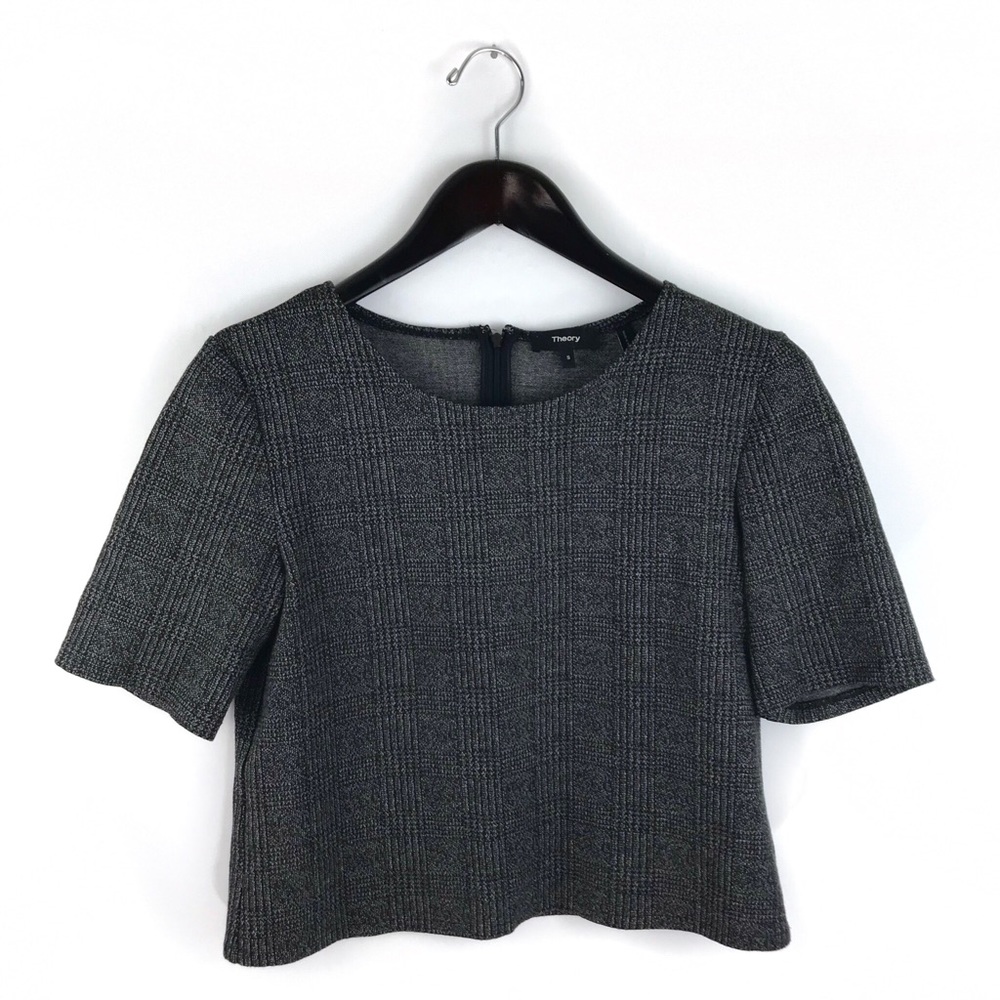 Theory Hesha Ellis Gray Tweed Plaid Crop Top S